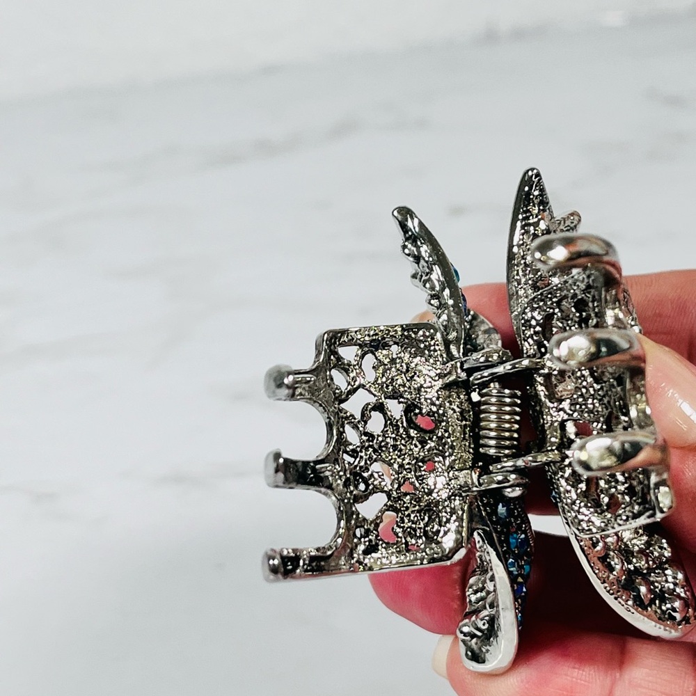 Silver & Rhinestone Bow Hair Clip - Picture 6 of 8